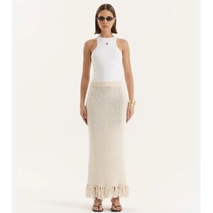 NWT Lauryn Knit Fringe Skirt in Beige x 4th & Reckless- Medium
